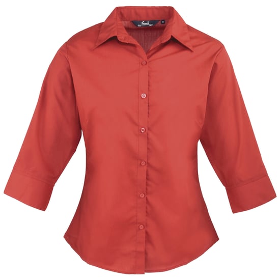 Premier Dames/Dames Popeline 3/4 Mouwen Blouse (Rood) - Image 1