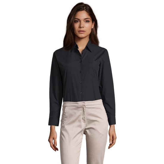 SOLS Dames/Dames Executive Poplin Business Blouse met lange mouwen (Zwart) - Image 1