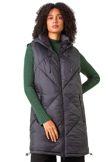 Longline Quilted Hooded Gilet - Image 1