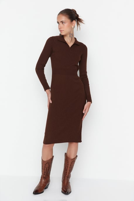 Trendyol Dames Polo hals lichaamssconisch Midi Jurk - Image 3
