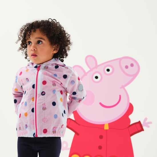 Regatta Childrens/Kids Peppa Pig Polka Dot Hooded Waterproof Jacket (Light Pink)