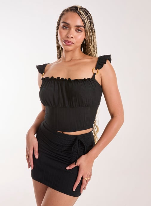 Frill Strap and Trim Crop Top