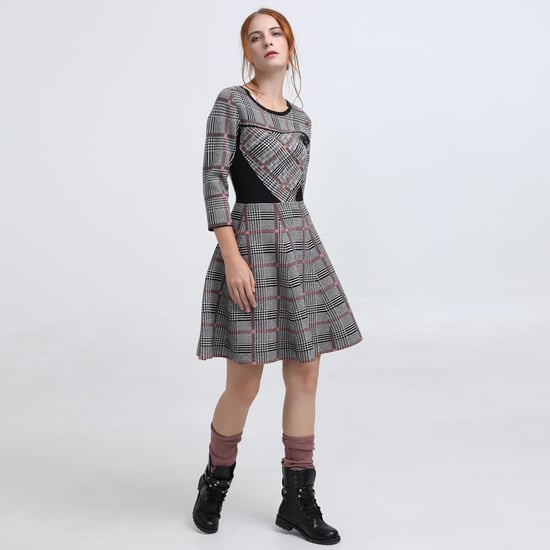 Fit-and-falre jurk in tartan breier - Image 1