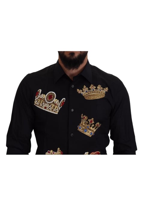 Dolce & Gabbana Heren Zwarte Gouden Kroon Slim Fit Dress Shirt - Image 3