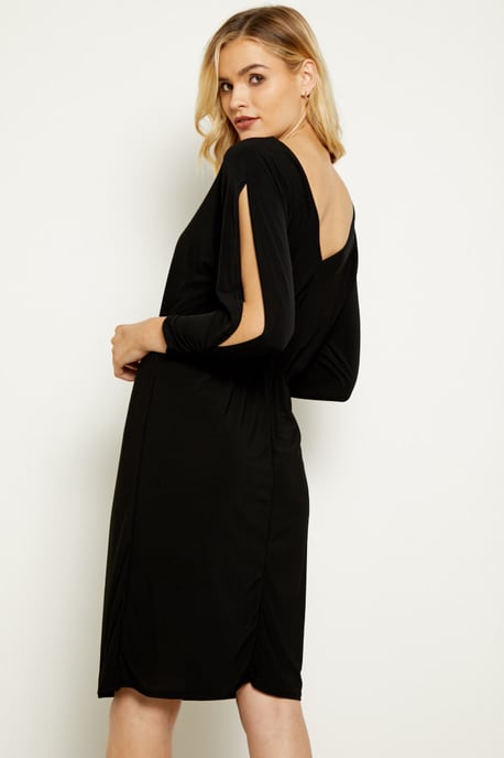 Black Split Sleeve Slinky Dress