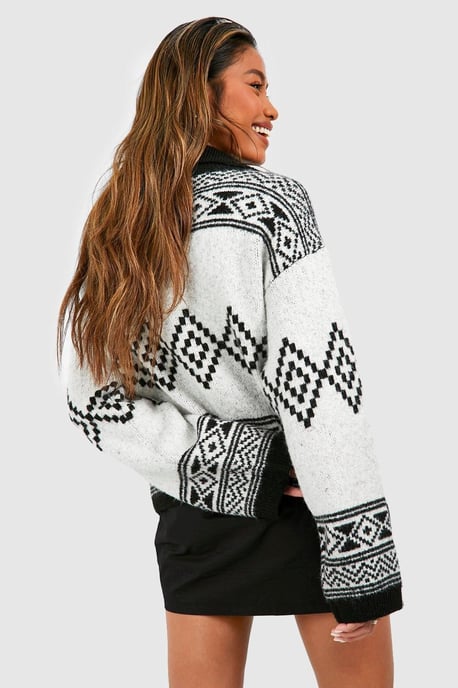 Half Zip Aztec Print Oversized Jumper - Image 3