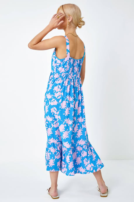Sleeveless Floral Tiered Midi Dress