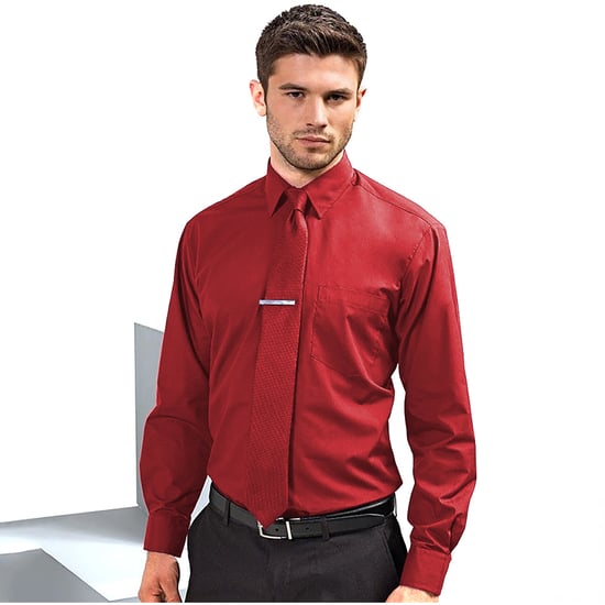 Premier Heren Premier Poplin Formeel Overhemd Met Lange Mouwen (Rood) - Image 2