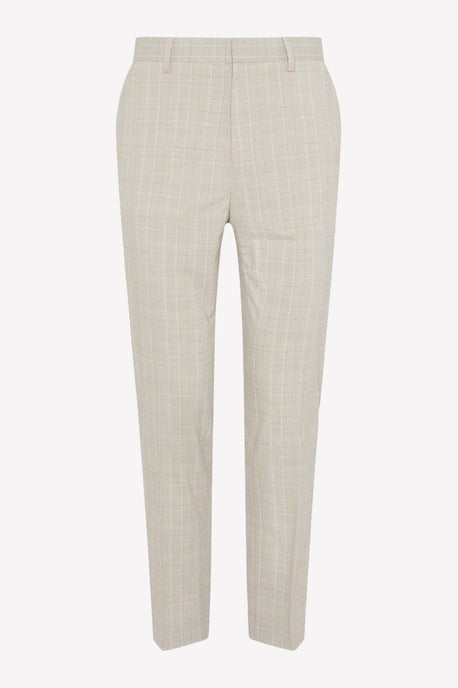 Slim Fit Stone Pow Check Suit Trousers