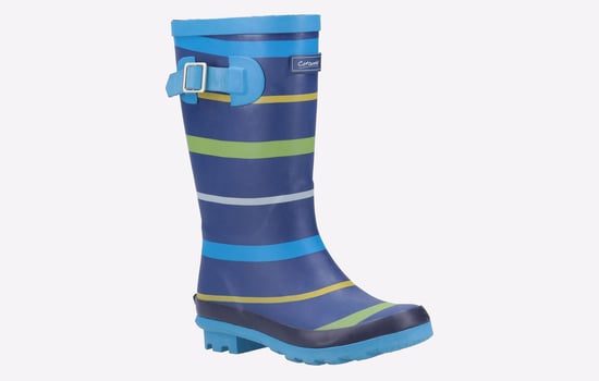Cotswold Stripe Wellington Rubberen Jongens Blauw/Groen/Gele Regenlaarzen - Image 2