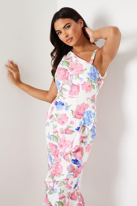 Crepe Ruffle Hem Strappy Dress