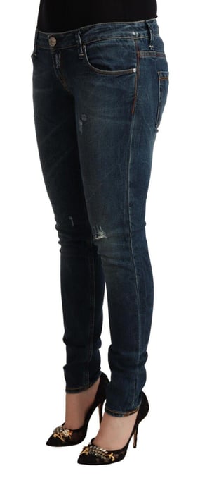 Acht Dames Blauwe Gewassen Lage Taille Slim Fit Denim Jeans - Image 2