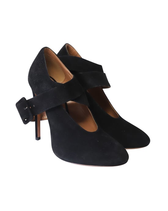 Alaia Cross Strap Pumps in Zwart Suède - Image 3