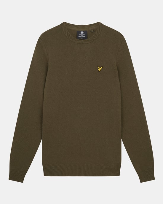 Lyle & Scott Ronde Hals Lamswol Trui in Olijf - Image 5