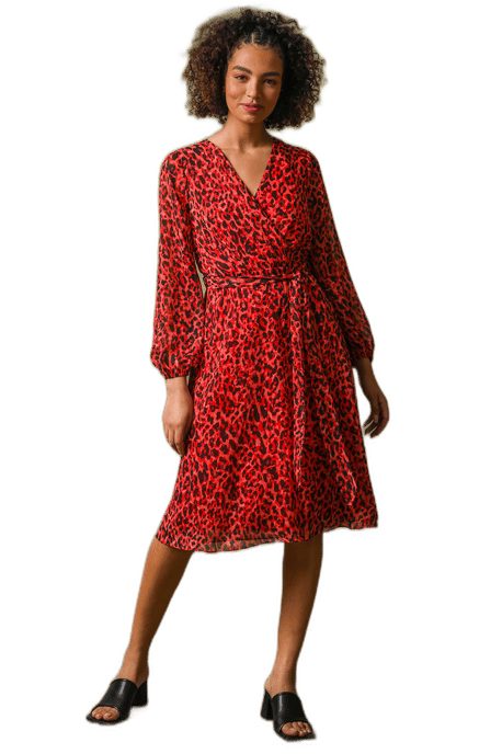 Animal Print Belted Wrap Dress
