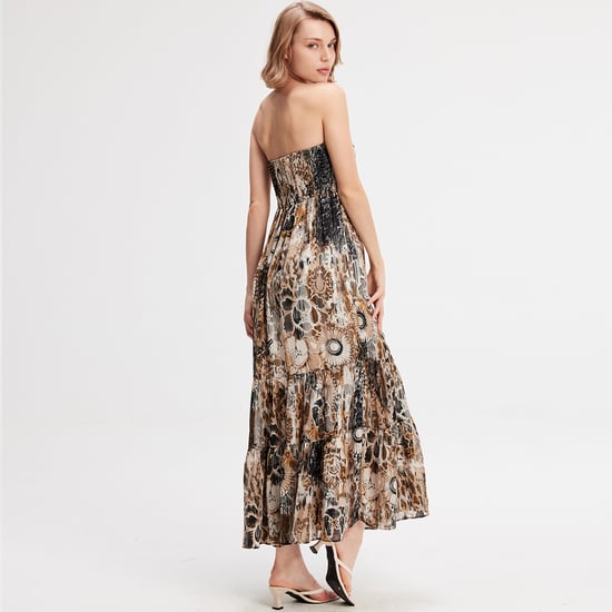 Bustier Chiffon Maxi -jurk met abstracte bloemenprint - Image 3
