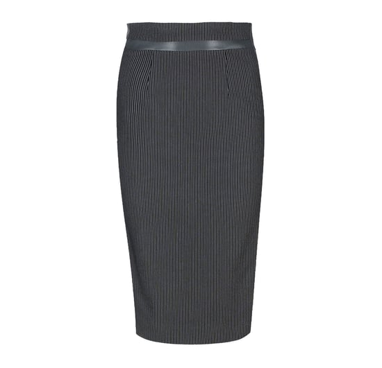 High Waisted Black Pencil Skirt with Leather Detail