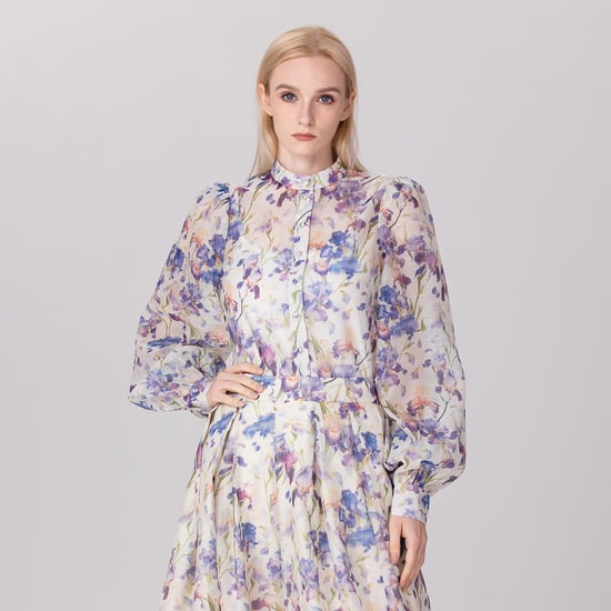 Flower Print Long Sleeve Organza Shirt