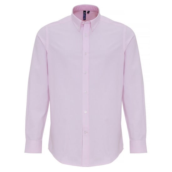 Premier Heren Katoen Rijke Oxford Stripe Shirt (Wit/Roze) - Image 1