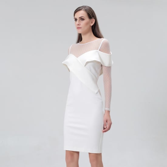 Bardot halslijn bodycon jurk in jersey en tule - Image 1