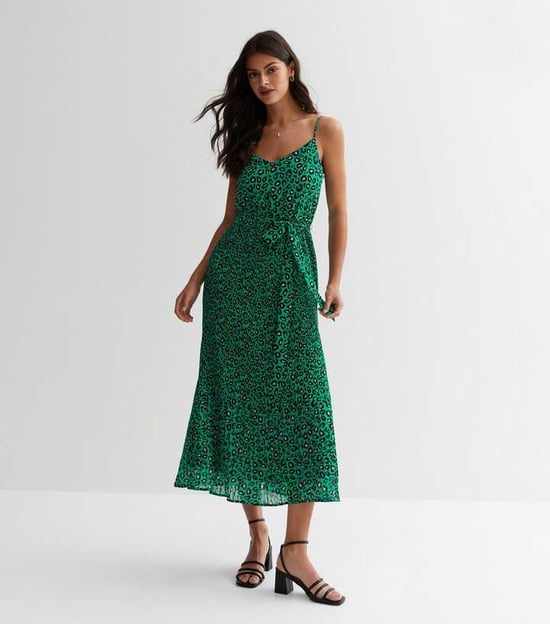 Animal Printed Cami Pleated Midi Dress