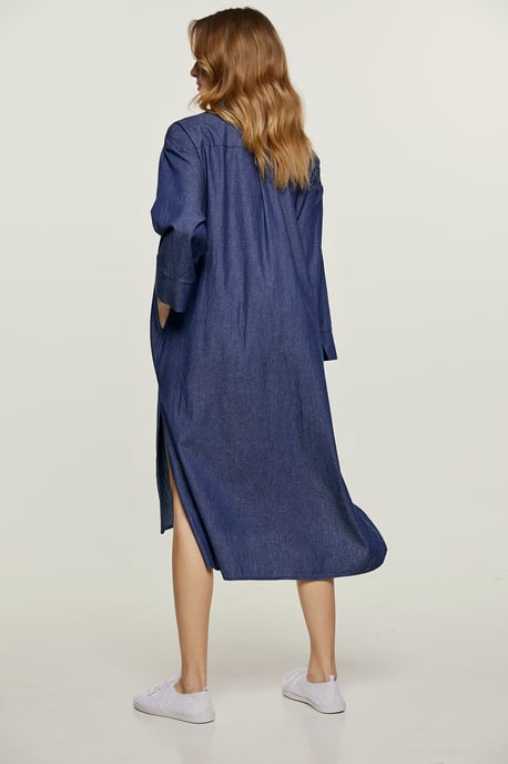Indigo Midi Dress with Side Slits