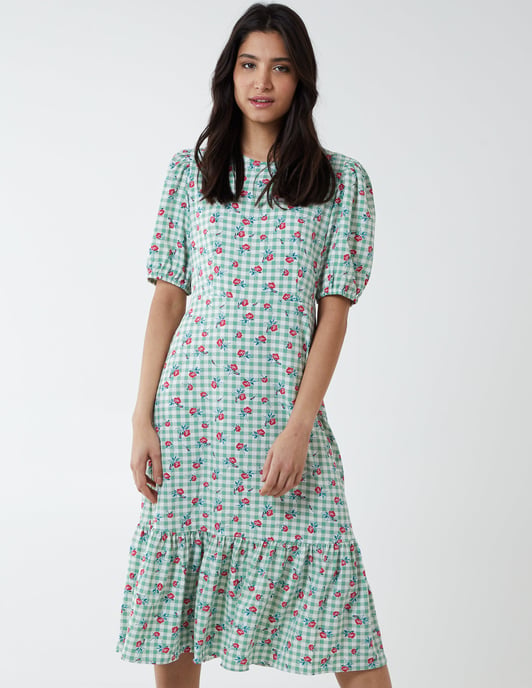 KAYLA - Puff Sleeve Smock Midi Dress