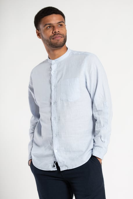 Blue Long-Sleeve Linen Blend Shirt