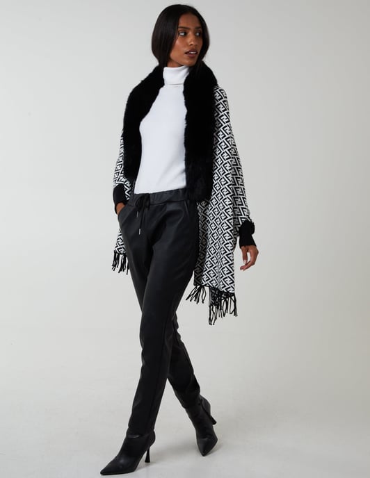 Faux Fur Lined Monogram Poncho