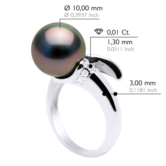 Ring Jewelry Prestige Spiral - Diamonds 0,10 Cts - Real Cultured Tahiti Pearl Round 10-11 mm