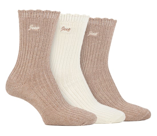 Dames Bamboe Boot Sokken | Jeep | Schattige Ribbelsche Aanslag Sokken voor Dames, Blaarwerende Gebreide Gevoerde Sokken - Taupe / Crème - Image 1