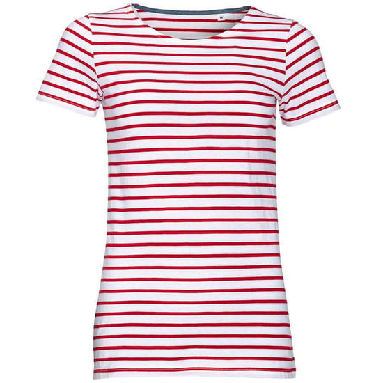 SOLS Dames/Dames Miles Gestreept Rond Hals T-shirt (Wit/rood) - Image 1