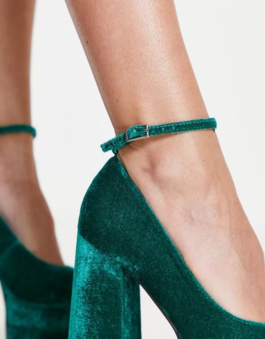 ASOS DESIGN Pistol double platform heeled shoes in teal velvet-Blue