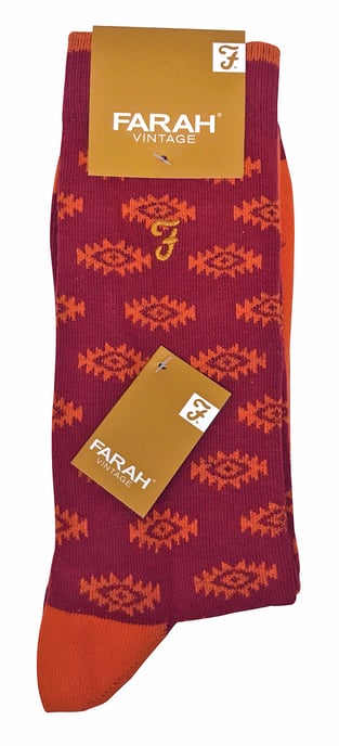 Farah - 2 Paar Heren Retro Katoenrijke Luxe Formele Kousen met Funky Patronen - FVS010ORG - Image 2