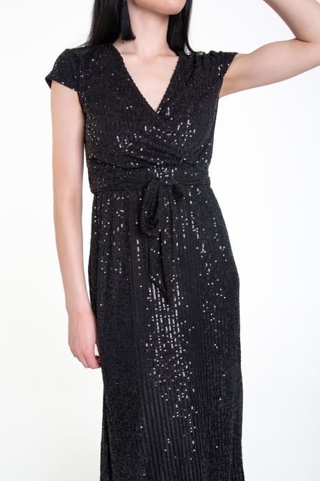 Sequin Belted Midi Wrap Dress