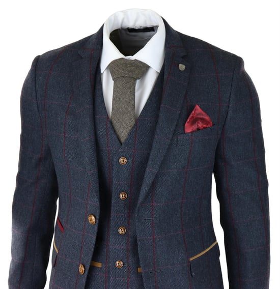 Heren Herringbone Tweed Kostuum 3-delig Marineblauw Peaky Blinders 1920s Tailored Fit - Image 4