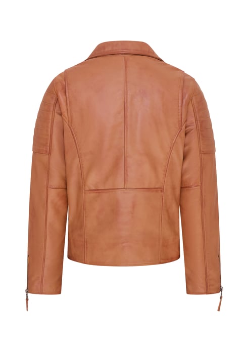 Mens Tan Brando Double Cross Zip Leather Biker Jacket- Fagernes