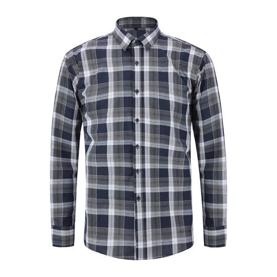 Men's Solid Color Lapel Long Sleeve Shirt Plaid Blue