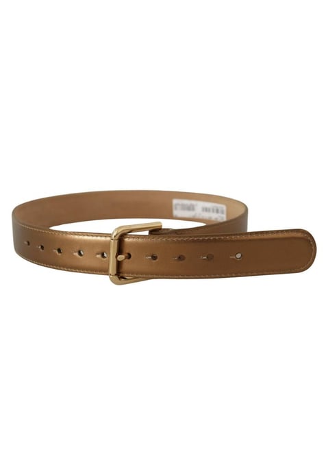 Dolce & Gabbana Women's Bronze Leather Gold Logo Engraved Waist Buckle Belt