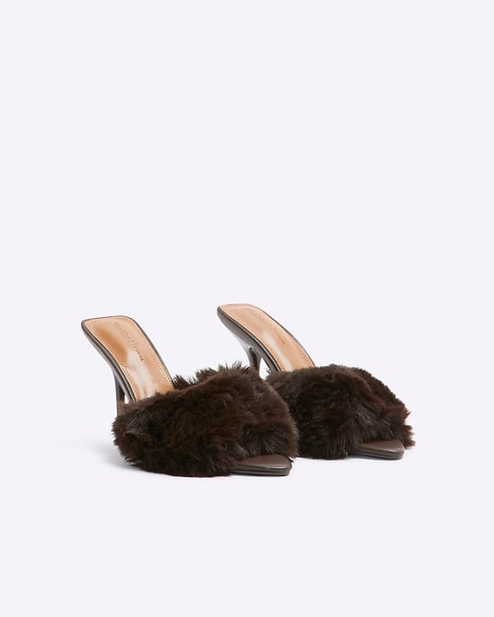 River Island Womens Heeled Mules Brown Faux Fur