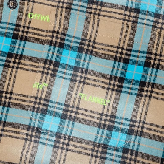 Off-White Helvetica Pattern Camel Beige Flannel Shirt