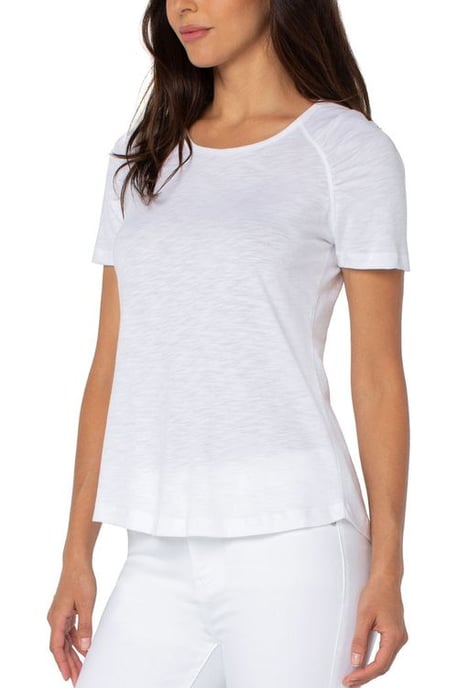 Shirred Short Sleeve Slub Knit Tee White