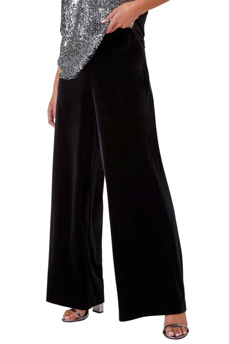 Petite Wide Leg Velvet Stretch Trouser - Image 1