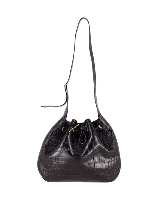 Saint Laurent Medium Paris VII Hobo Croc Effect Bag in Black Leather - Image 6
