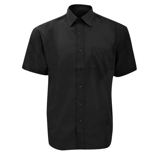 Russell Collectie Heren Korte Mouwen Poly-Katoen Easy Care Poplin Shirt (Zwart) - Image 1