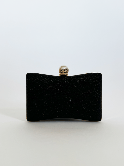 Square clutch Bag with 3D florals and Rhinestone handle in Black
