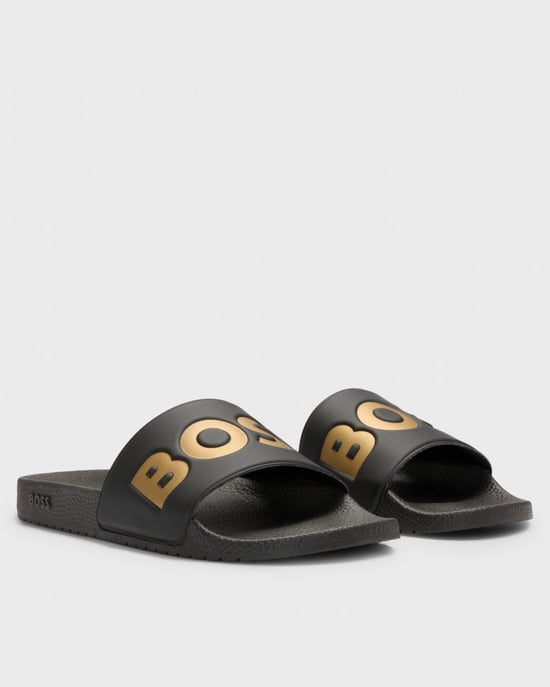 BOSS Orange Aryeh Mens Italian-Made Slides With Large Logo Detail