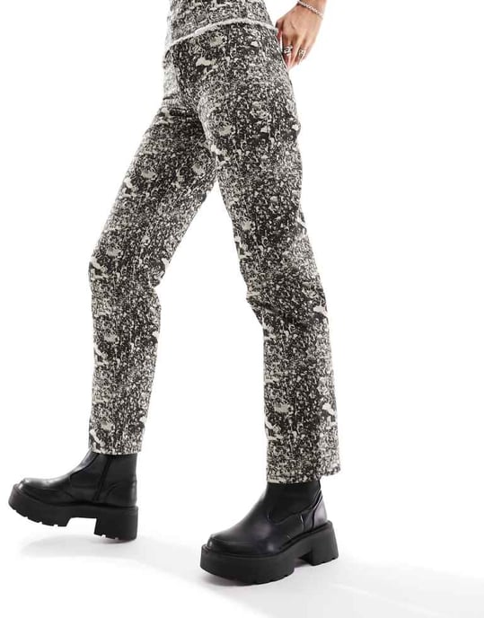 Basic Pleasure Mode crowd print straight leg jeans co-ord in grey - Image 2
