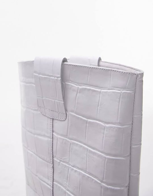 Topshop Rio leather western style knee high boot in white croc