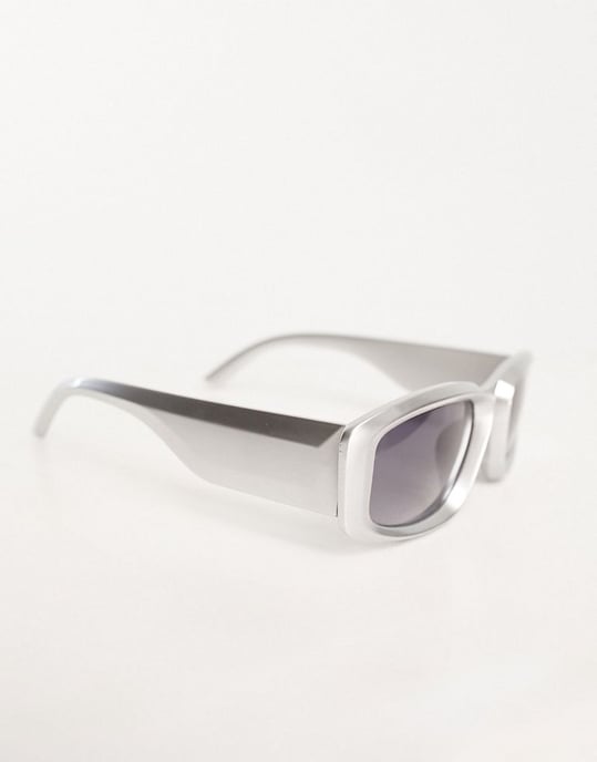 ASOS DESIGN bevel visor sunglasses in silver with mirror lens